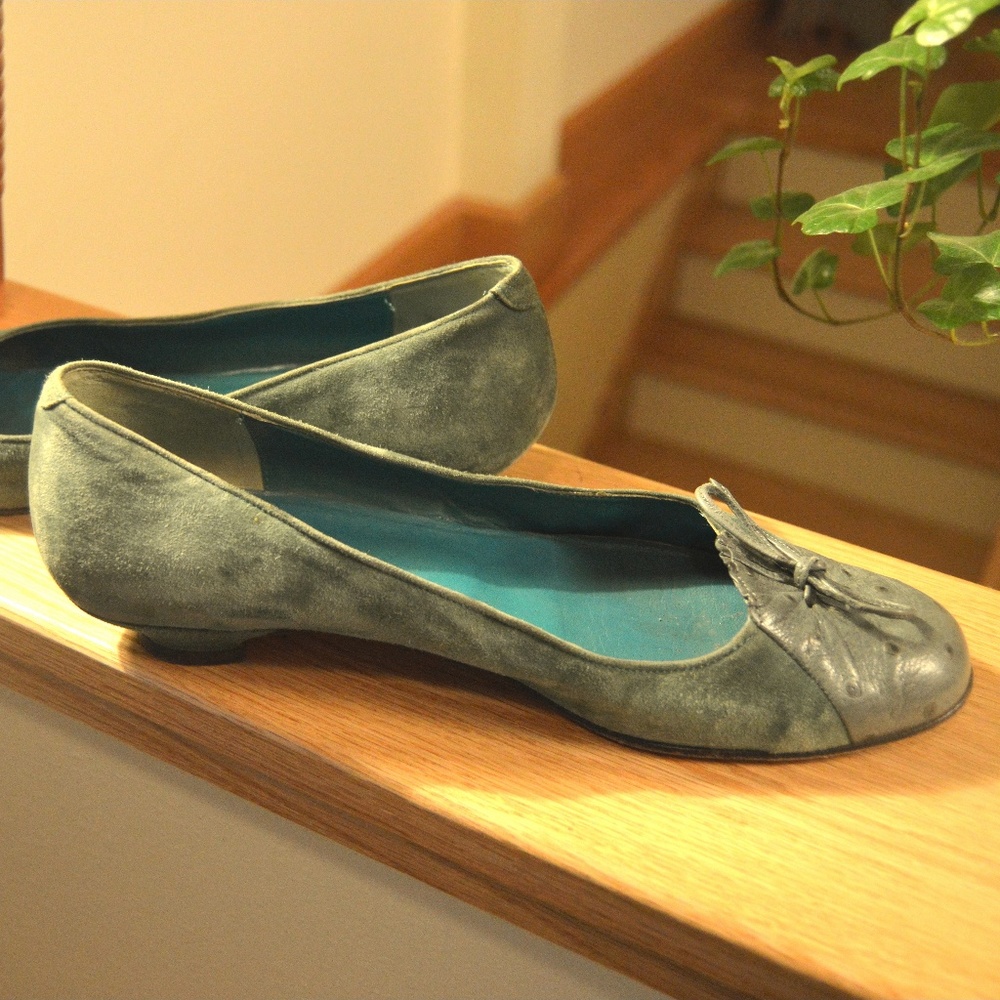 Rose's Roses Vintage Made in Italy Green Leather Flats